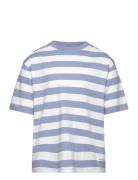 Mango Striped Cotton T-Shirt Blå