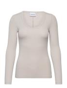 Calvin Klein Modal Rib Scoop Neck Ls Top Grå