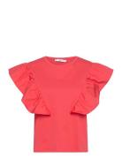 Mango 100% Cotton T-Shirt With Ruffles Röd