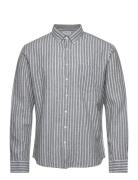 Lindbergh Striped Cotton/Linen Shirt L/S Grön