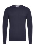 Selected Homme Slhberg Cable Crew Neck Noos Marinblå