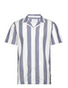 Lindbergh Striped Linen/Cotton Shirt S/S Blå