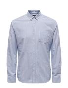 ONLY & SONS Onsremy Ls Reg Wash Stripe Oxford Shirt Blå