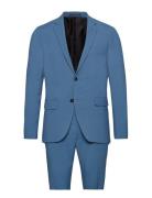 Lindbergh Plain Mens Suit - Normal Lenght Blå