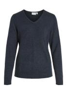 Vila Viril V-Neck L/S Knit Top - Noos Marinblå