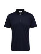 Selected Homme Slhfave Zip Ss Polo Noos Marinblå