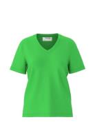 Selected Femme Slfessential Ss V-Neck Tee Noos Grön