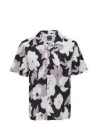 ONLY & SONS Onstrev Reg Ctn Lin Aop Ss Shirt Noos Lila