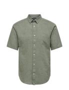 ONLY & SONS Onscaiden Ss Solid Linen Shirt Noos Grön