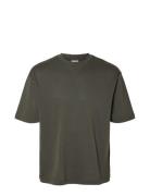 Selected Homme Slhlooseoscar Ss O-Neck Tee Noos Grön