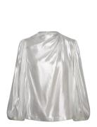 Malina Nala Draped Silk Long Sleeve Top Silver