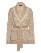 Lauren Ralph Lauren Geo-Motif Belted Linen-Blend Cardigan Beige