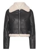 Mango Faux Shearling-Lined Short Jacket Svart