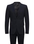 Lindbergh Plain Mens Suit - Normal Lenght Marinblå