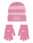 Nike Nike Chunky Stripe Beanie And Gloves Set Rosa