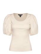 Lauren Ralph Lauren Stretch Cotton Balloon-Sleeve Tee Kräm