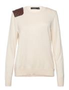 Lauren Ralph Lauren Faux-Leather-Trim Cotton-Blend Sweater Beige