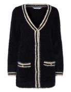 Bubbleroom Contrast Fluffy Knitted Cardigan Svart