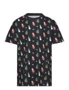 Jack & J S Jjxmas Merry Aop Tee Ss Crew Neck Jnr Svart