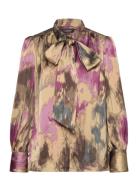 Lauren Ralph Lauren Floral Satin Charmeuse Tie-Neck Blouse Multi/patte...