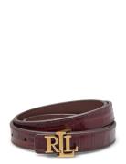 Lauren Ralph Lauren Logo Reversible Embossed Skinny Belt Brun