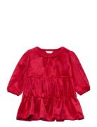 GANT Velour Tiered Dress Röd