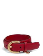 Lauren Ralph Lauren Charm Crosshatch Leather Belt Röd