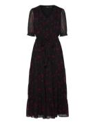 Lauren Ralph Lauren Floral Belted Crinkle Georgette Dress Svart