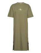 Calvin Klein Jeans Monogram Logo T-Shirt Dress Khaki Green