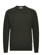 Lindbergh Lambswool Raglan Cable O-Neck Knit Grön