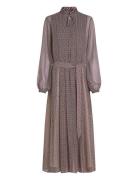 Tommy Hilfiger Ruffle Pleat Belted Long Dress Rosa