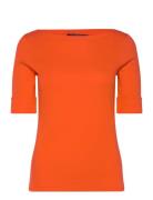 Lauren Ralph Lauren Rfnd Strtch 1X1 Rib-Elb Slv Bt Nk T Orange