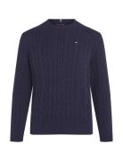 Tommy Hilfiger Crew Neck Cotton Cable Sweater Marinblå