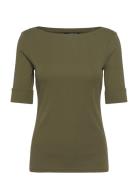 Lauren Ralph Lauren Rfnd Strtch 1X1 Rib-Elb Slv Bt Nk T Grön