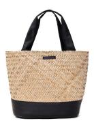 Lexington Clothing Contrast Detail Straw Bag Beige