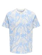ONLY & SONS Onsperry Life Reg Leaf Aop Ss Tee Noos Blå