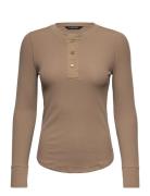 Lauren Ralph Lauren Stretch Cotton Henley Top Brun