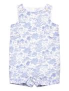 Ralph Lauren Baby Riviera Toile Cotton Overall & Hat Set Blå