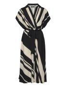 Lauren Women Striped Belted Crepe Dress Svart