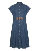 Lauren Women Buckle-Trim Denim Shirtdress Blå