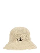 Calvin Klein Wide Brim Straw Bucket Hat Beige