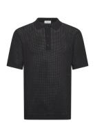 Lindbergh Crochet Knitted S/S Polo Svart