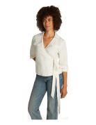 Tommy Hilfiger Textured Linen Wrap Blouse Vit