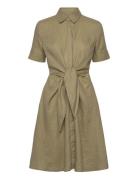 Lauren Ralph Lauren Tie-Front Linen Shirtdress Khaki Green