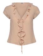 Weekday Frilled Tie-Front Top Beige