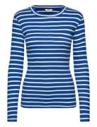 Mads Nørgaard 2X2 Cotton Stripe Tuba Tee Ls Blå