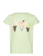 Lindex Top Ss Placement Print Icecrea Grön