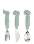 D By Deer Easy-Grip Cutlery Set Deer Friends Green Grön