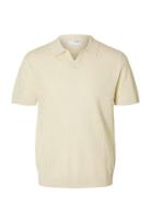 Selected Homme Slhlino Ss Knit Crochet Open Polo Kräm