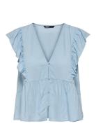 ONLY Onlrian Flonce S/S Top Wvn Blå